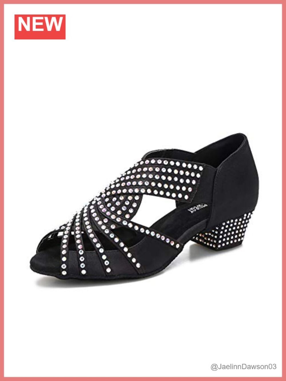 Women's Rhinestone Ballroom Latin Dance Shoes Soft Satin Low Chunky Heel